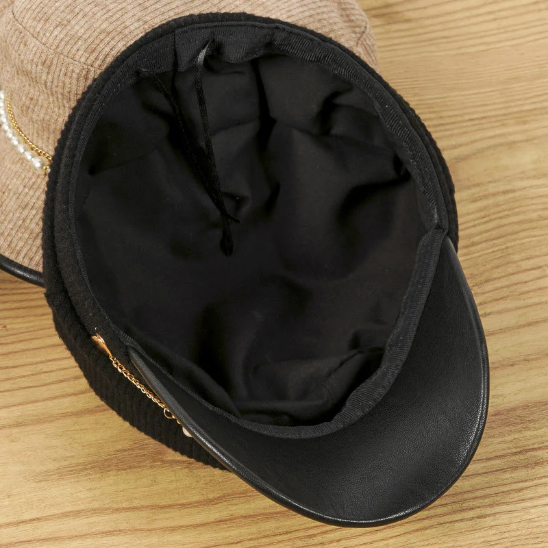 Exquisite Pearl Chain Women's Winter Beret Hat - Image 7