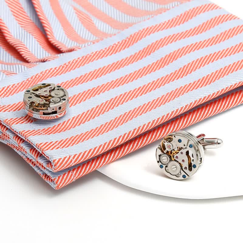 Exquisite Silver Mechanical Steampunk Gears Cufflinks - Image 2