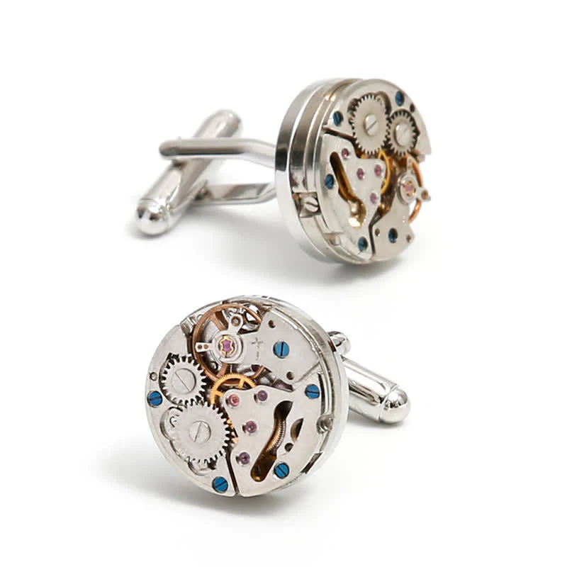 Exquisite Silver Mechanical Steampunk Gears Cufflinks - Image 6