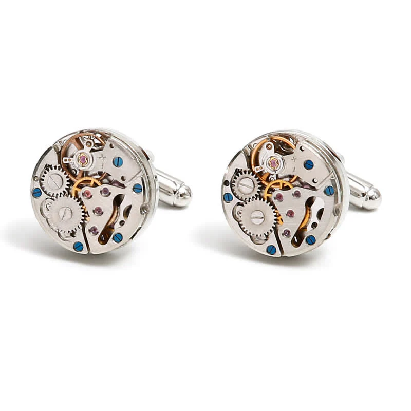 Exquisite Silver Mechanical Steampunk Gears Cufflinks - Image 7