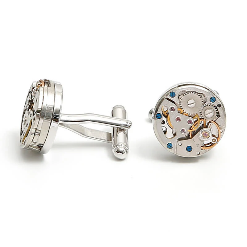 Exquisite Silver Mechanical Steampunk Gears Cufflinks - Image 8