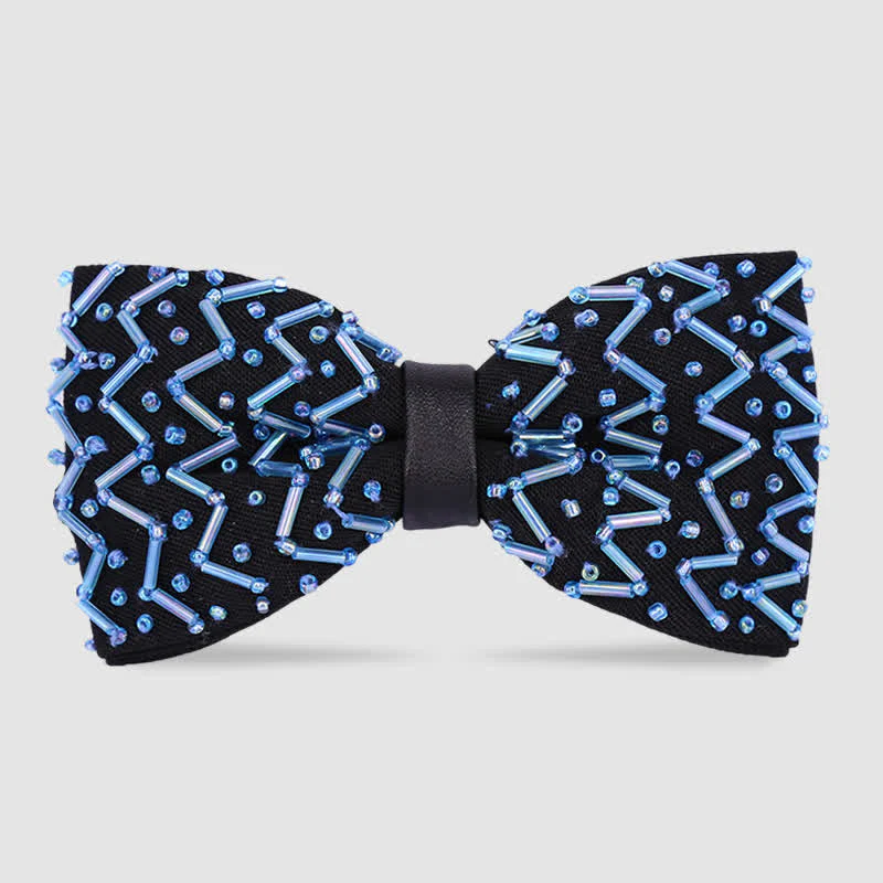 Exquisite Wave Beaded Embroidered Black Bow Tie