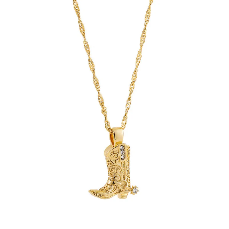 Exquisite Western Golden Cowboy Boot Stars Pendant Necklace
