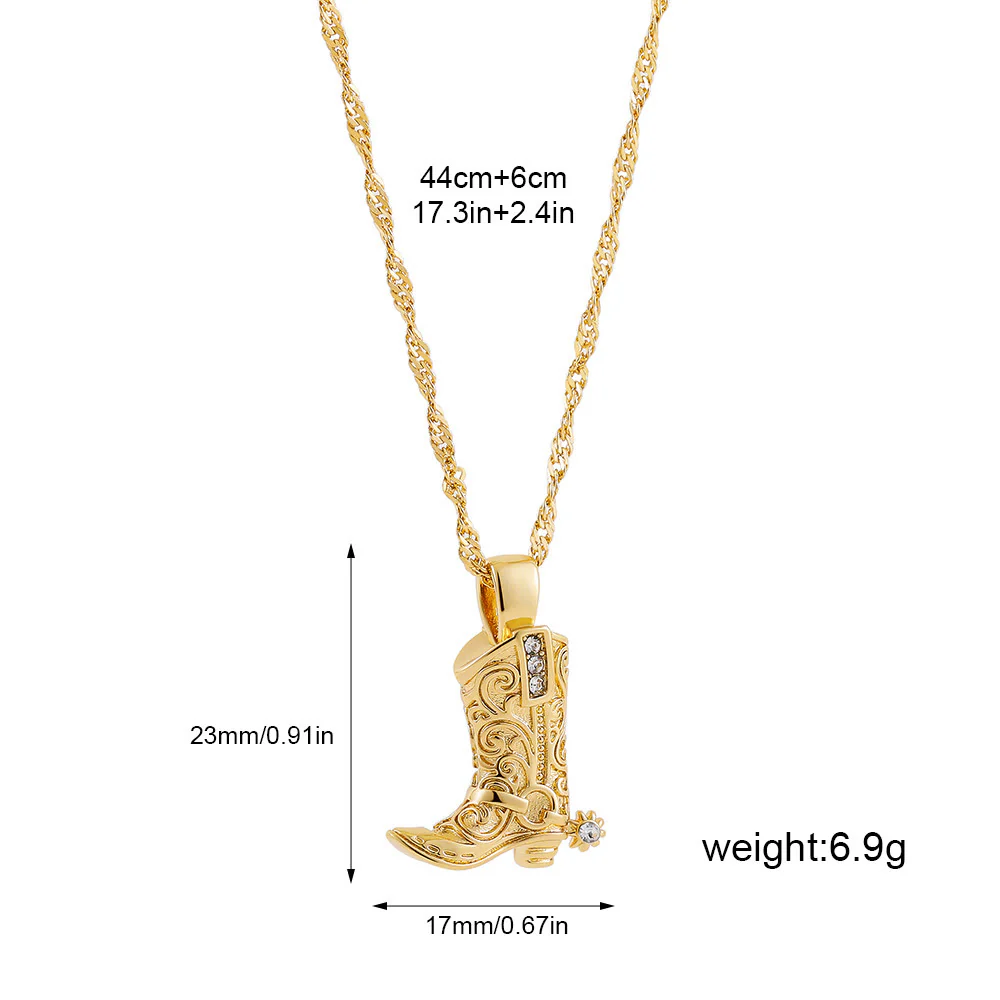 Exquisite Western Golden Cowboy Boot Stars Pendant Necklace - Image 2