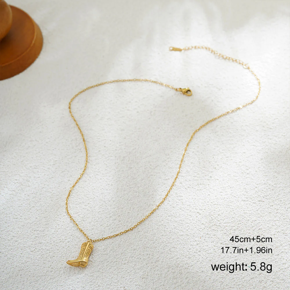 Exquisite Western Golden Cowboy Boot Stars Pendant Necklace - Image 6