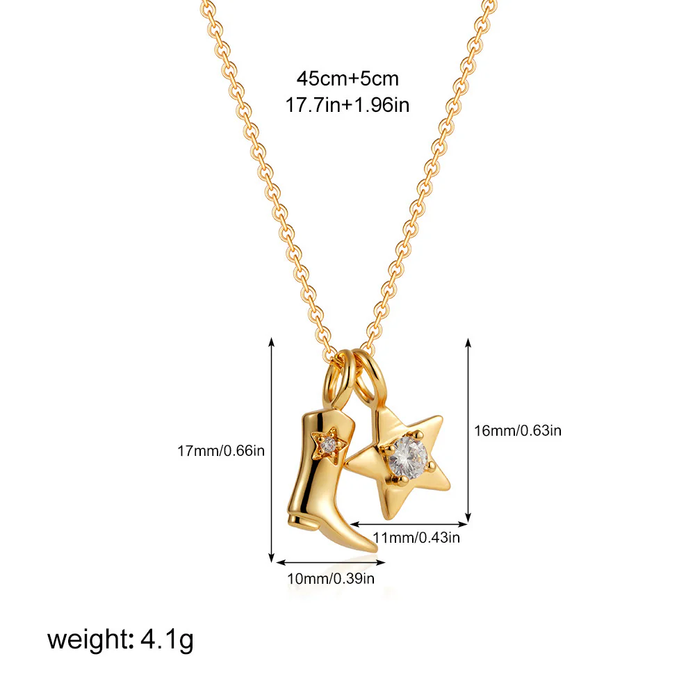 Exquisite Western Golden Cowboy Boot Stars Pendant Necklace - Image 7