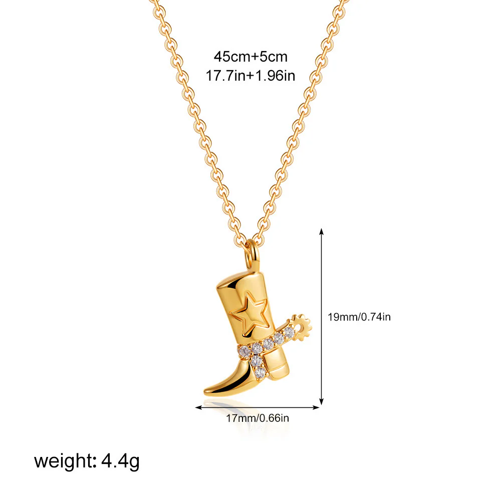 Exquisite Western Golden Cowboy Boot Stars Pendant Necklace - Image 8