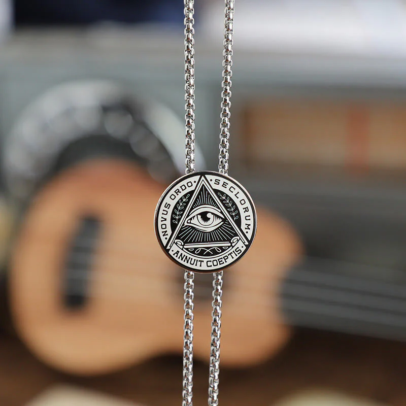 Eye of Providence Latin Inscription Vintage Metal Bolo Tie