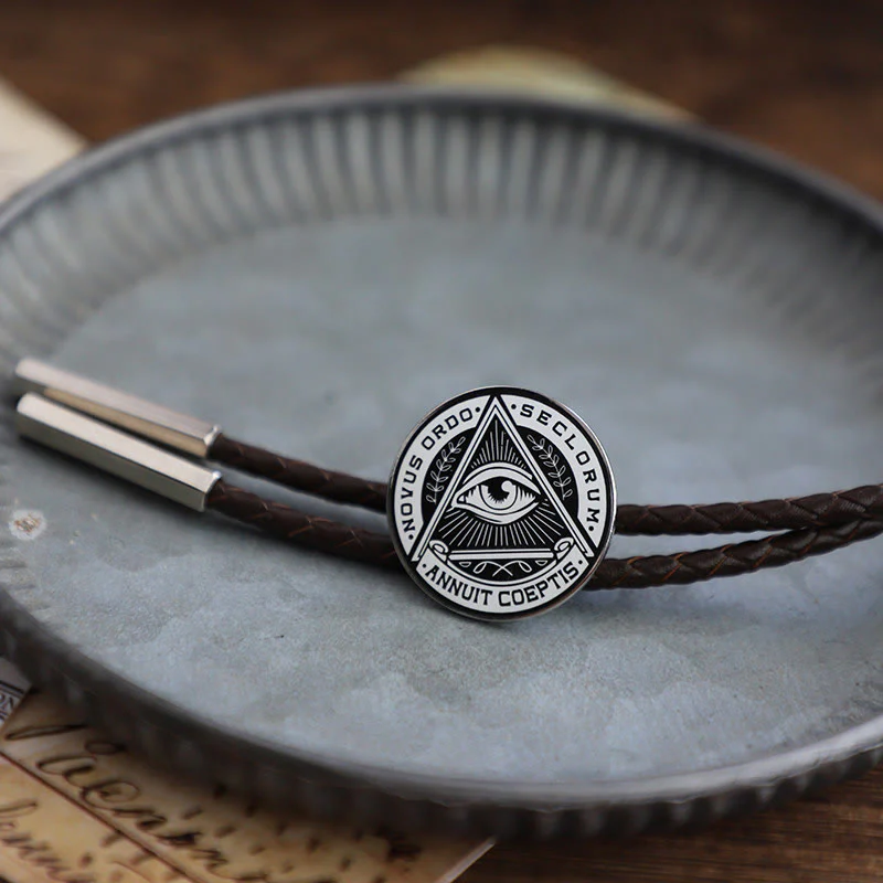 Eye of Providence Latin Inscription Vintage Metal Bolo Tie - Image 5