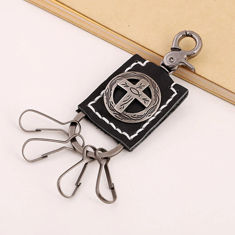 Faithful Cross Ornament Handmade Leather Keychain - Image 4