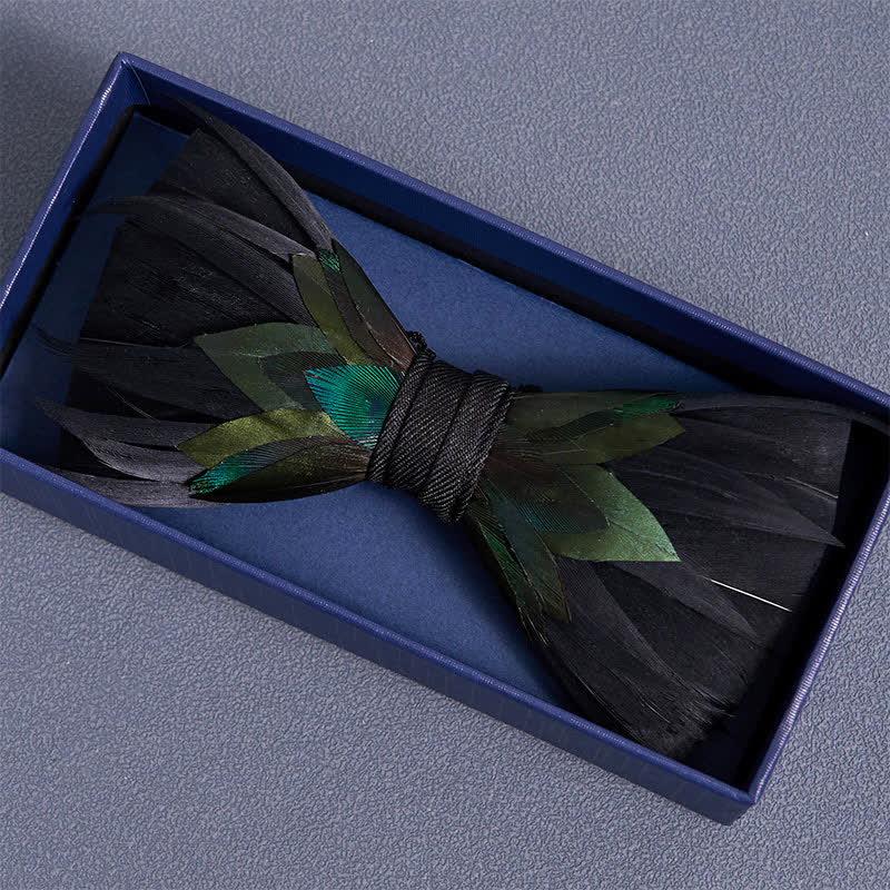 Fancy Black & Green Feather Bow Tie - Image 3