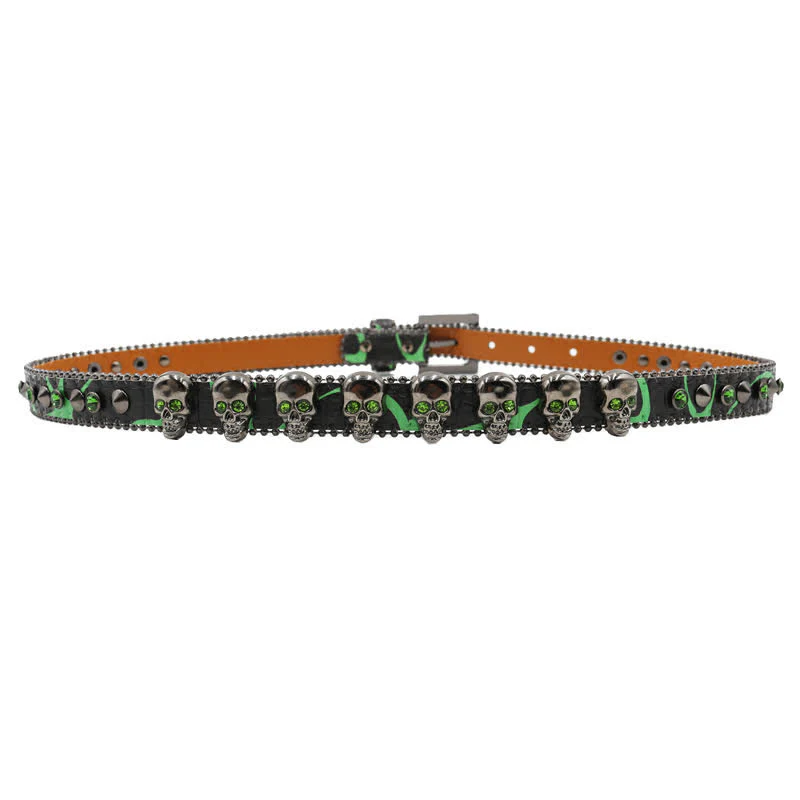 Fancy Gothic Skull Head Rivets Leopard Print Leather Belt - Image 11