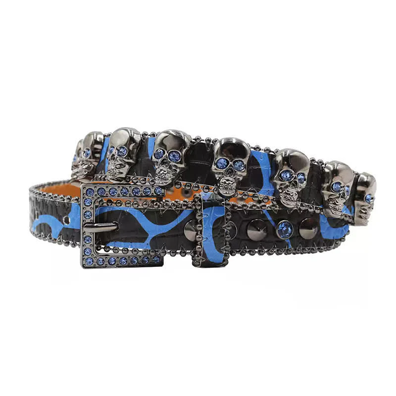 Fancy Gothic Skull Head Rivets Leopard Print Leather Belt - Image 14