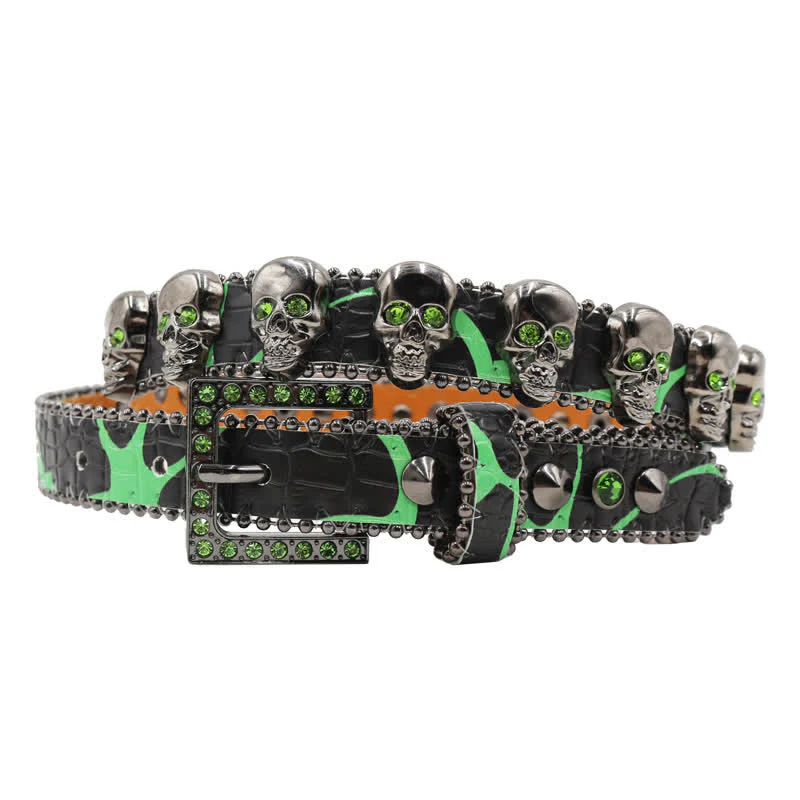 Fancy Gothic Skull Head Rivets Leopard Print Leather Belt - Image 5