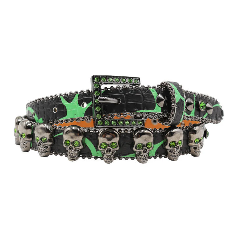 Fancy Gothic Skull Head Rivets Leopard Print Leather Belt - Image 6