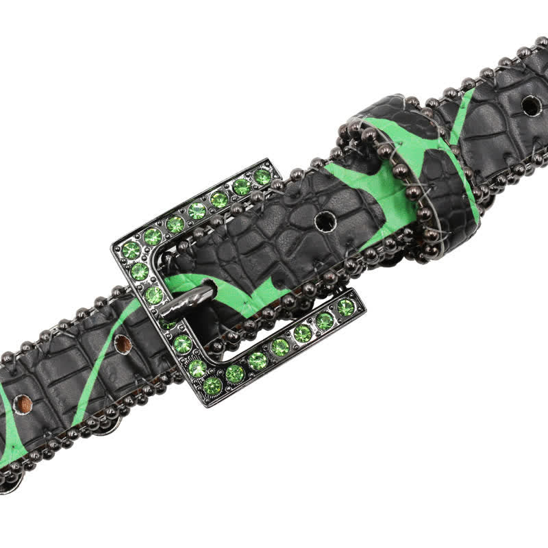 Fancy Gothic Skull Head Rivets Leopard Print Leather Belt - Image 8