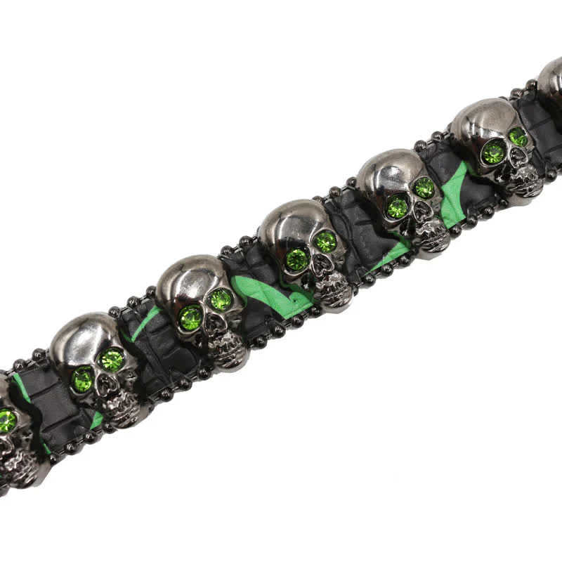 Fancy Gothic Skull Head Rivets Leopard Print Leather Belt - Image 9
