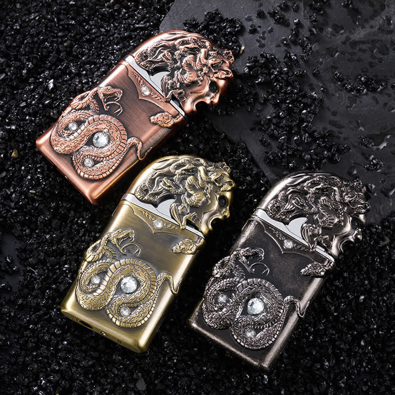 Fancy Snake Rhinestone Inlaid Refillable Butane Lighter - Image 2