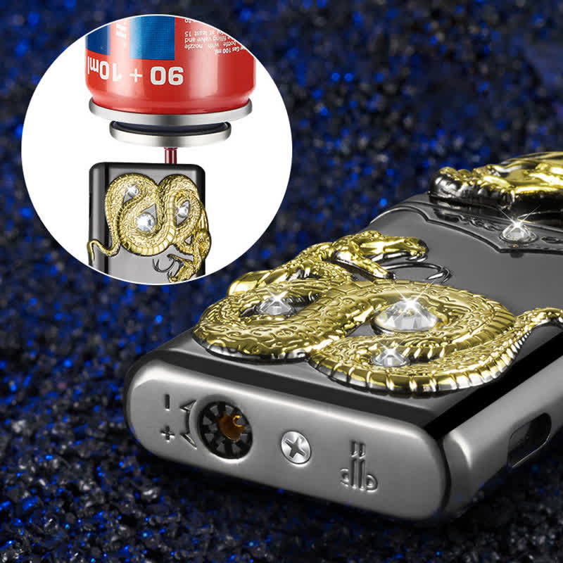 Fancy Snake Rhinestone Inlaid Refillable Butane Lighter - Image 6
