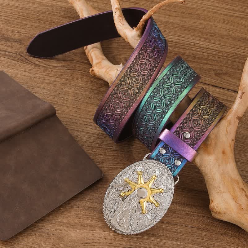 Fantastic Gradient Iridescent Strap Western Buckle Leather Belt - Image 2
