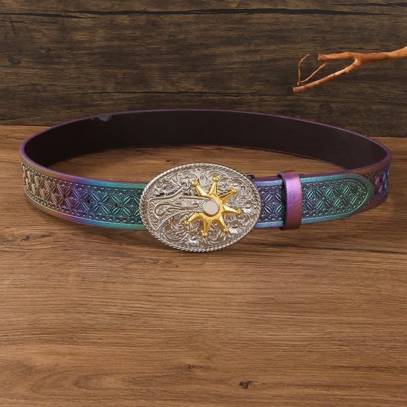 Fantastic Gradient Iridescent Strap Western Buckle Leather Belt - Image 3