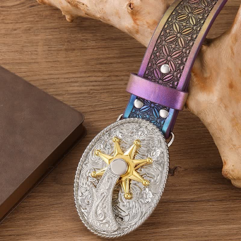 Fantastic Gradient Iridescent Strap Western Buckle Leather Belt - Image 4