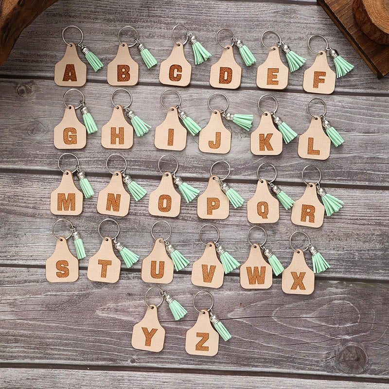 Farm Minimalist Style Letter Green Tassel Keychain - Image 2