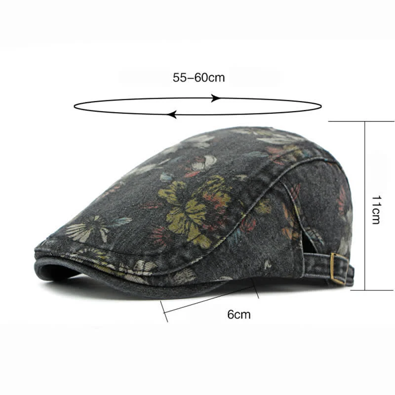 Fashion Floral Printed Denim Flat Beret Hat - Image 11