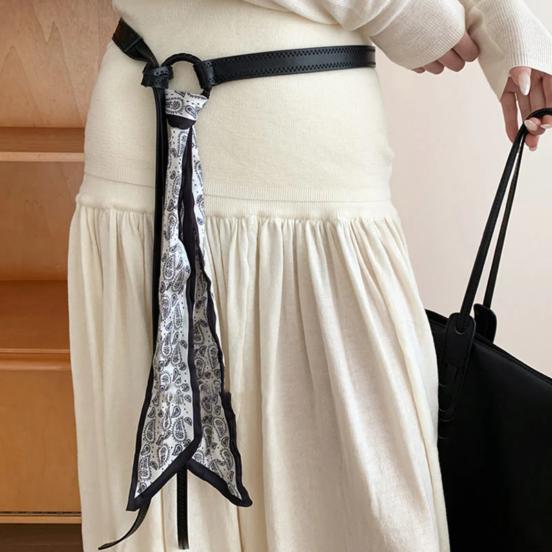 Fashion Leather Printed Women's Silk Belt