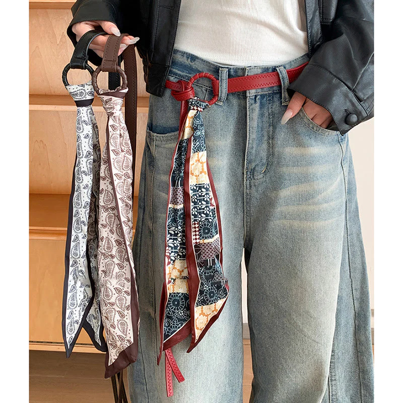 Fashion Leather Printed Women's Silk Belt - Image 2