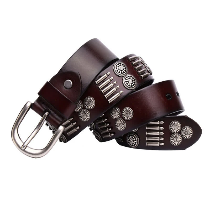 Fashion Punk Rock Metal Bullet Rivets Leather Belt - Image 3