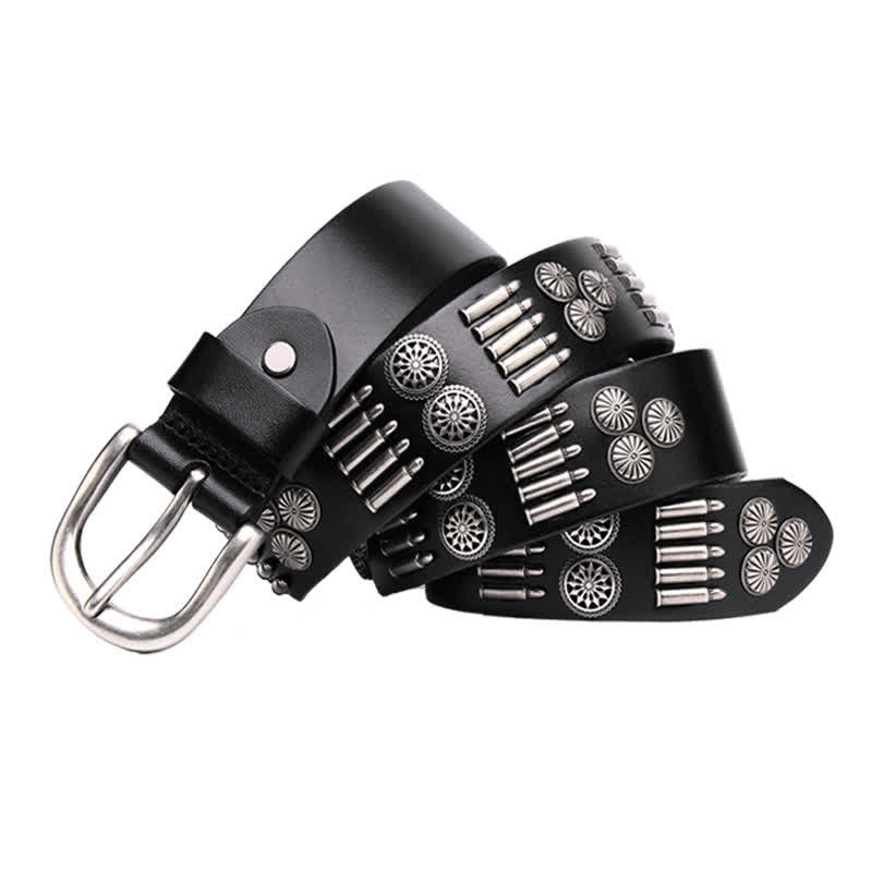 Fashion Punk Rock Metal Bullet Rivets Leather Belt - Image 4