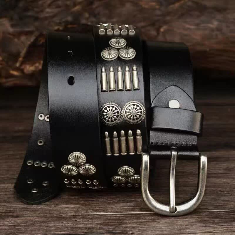 Fashion Punk Rock Metal Bullet Rivets Leather Belt - Image 5