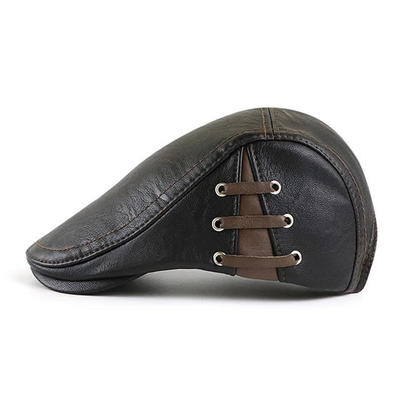 Fashion Side Lace-Up Design Leather Beret Hat - Image 8