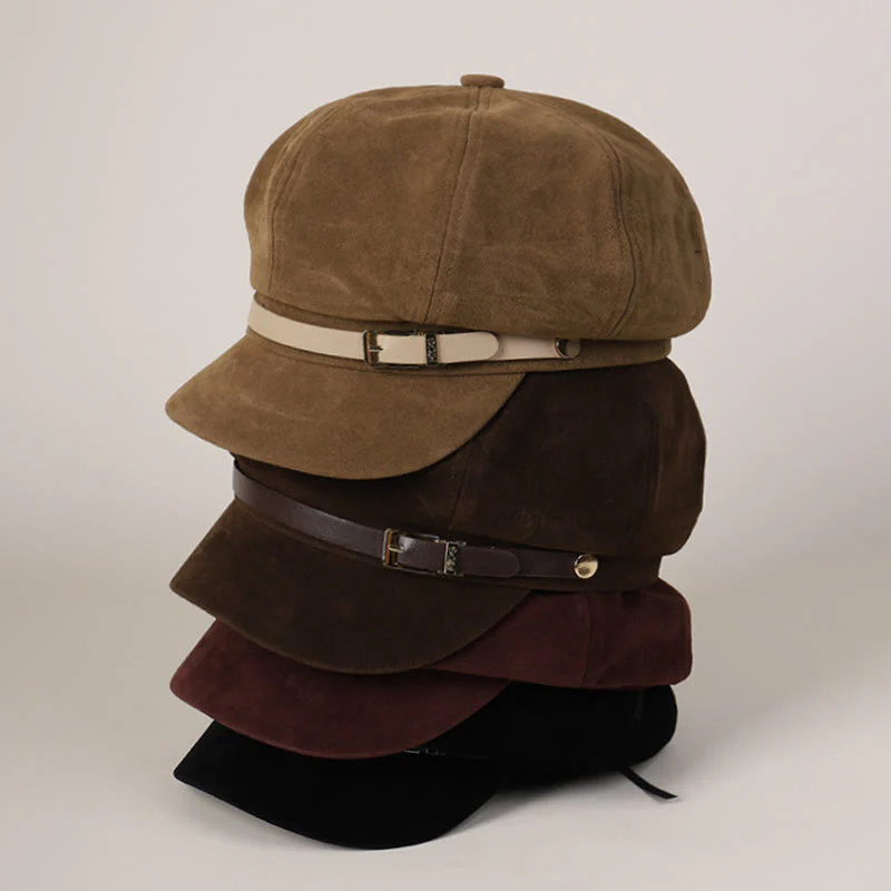 Fashion Solid-Color Winter Women's Beret Hat With Buckle - Image 2