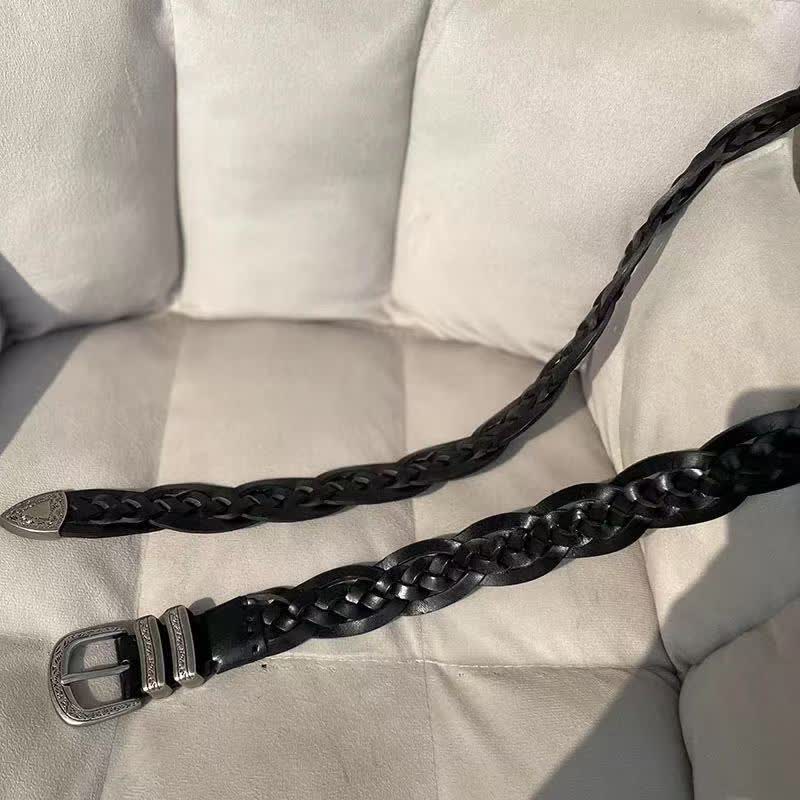 Fashion Woven Carved Silvery Buckle Leather Belt - Image 2