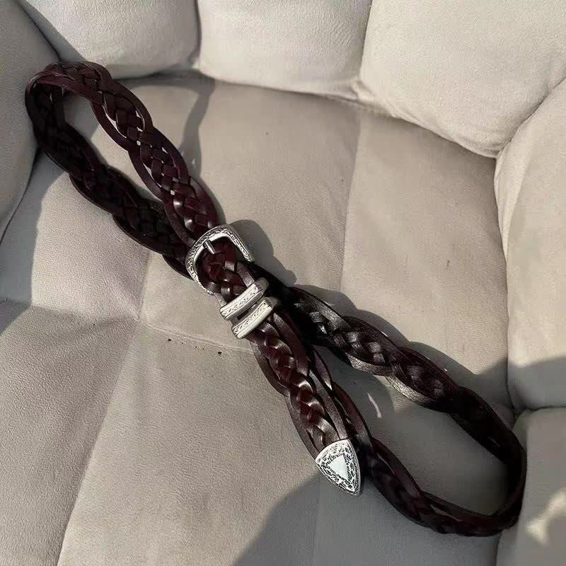 Fashion Woven Carved Silvery Buckle Leather Belt - Image 3