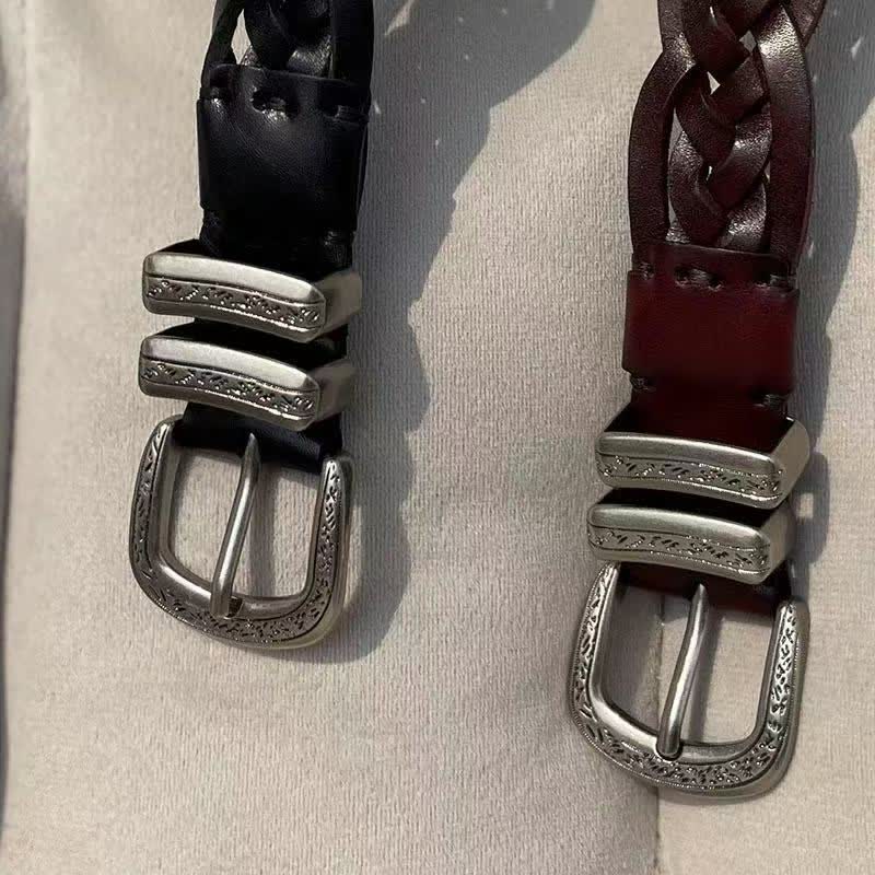 Fashion Woven Carved Silvery Buckle Leather Belt - Image 4