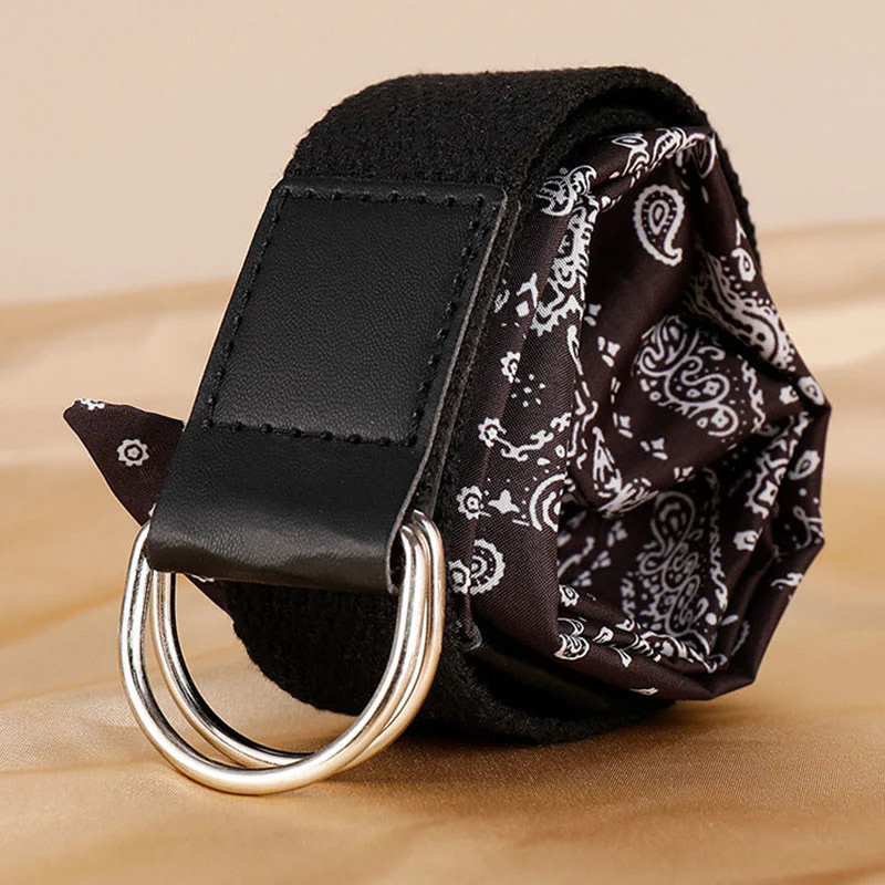 Fashionable Black Double-Loop Printed Silk Belt - Image 5
