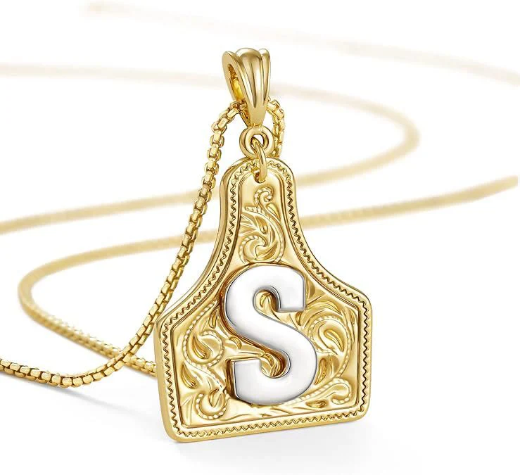 Fashionable Golden Letter Pendant Embossed Necklace - Image 22