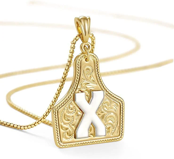 Fashionable Golden Letter Pendant Embossed Necklace - Image 27