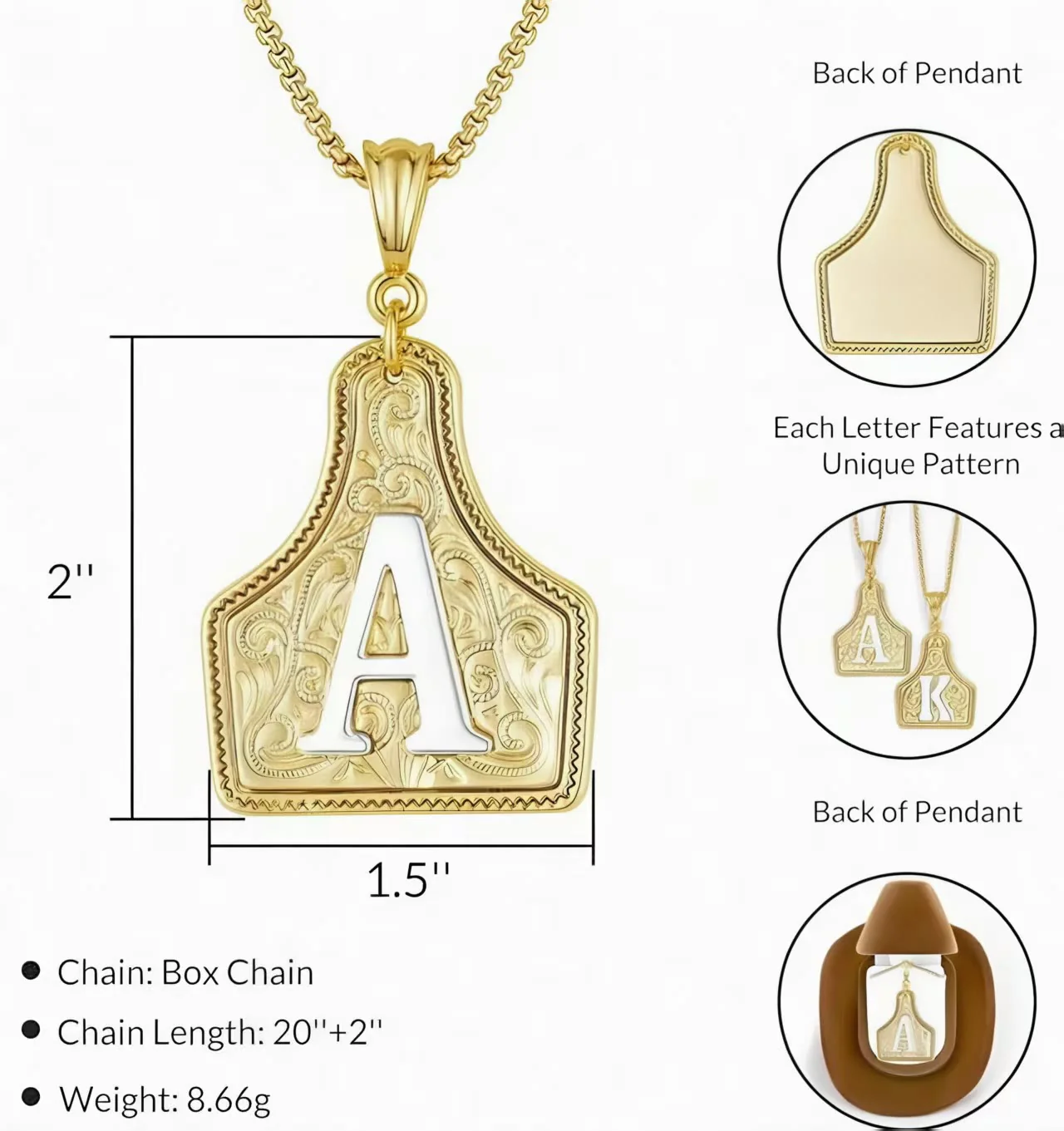 Fashionable Golden Letter Pendant Embossed Necklace - Image 4