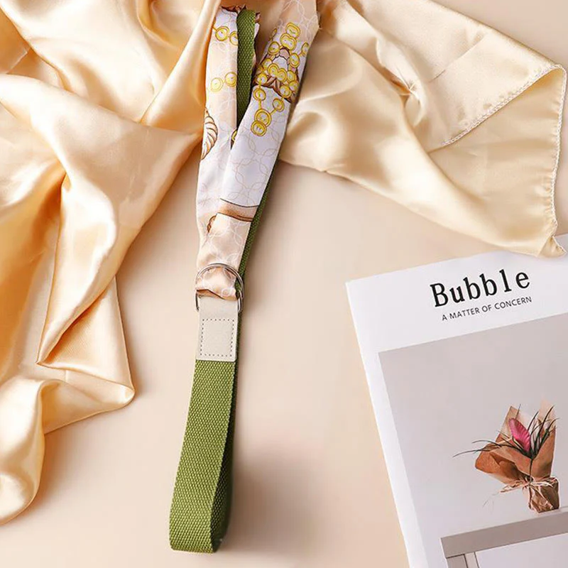 Fashionable Green Double-Loop Printed Silk Belt - Image 2