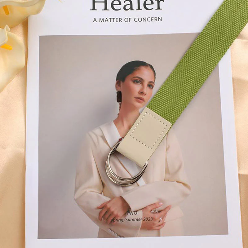 Fashionable Green Double-Loop Printed Silk Belt - Image 4