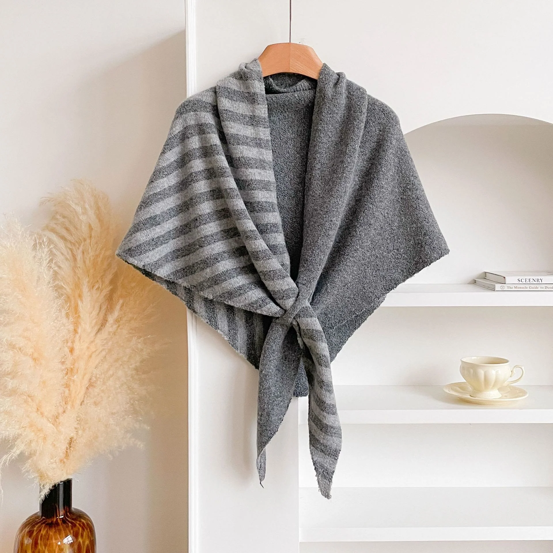 Fashionable Winter Striped Color Blocking Women's Triangle Shawl Scarf - Image 4