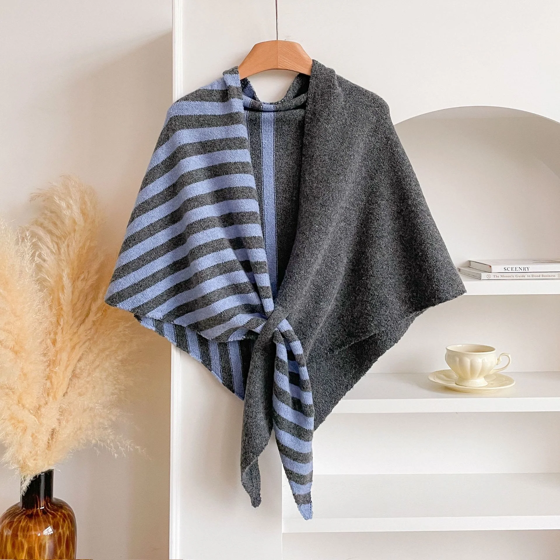 Fashionable Winter Striped Color Blocking Women's Triangle Shawl Scarf - Image 7