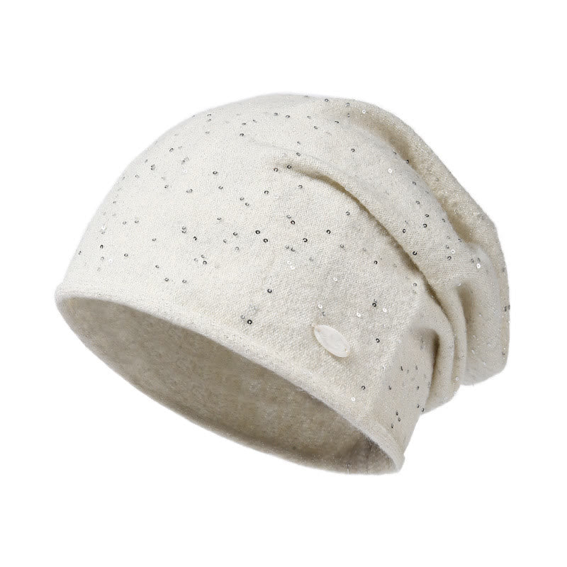 Fashionable Women's Sequin Embellished Knitted Beanie Hat