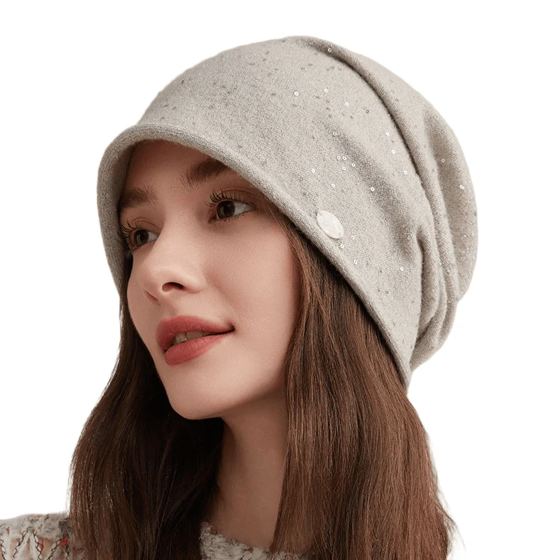 Fashionable Women's Sequin Embellished Knitted Beanie Hat - Image 2