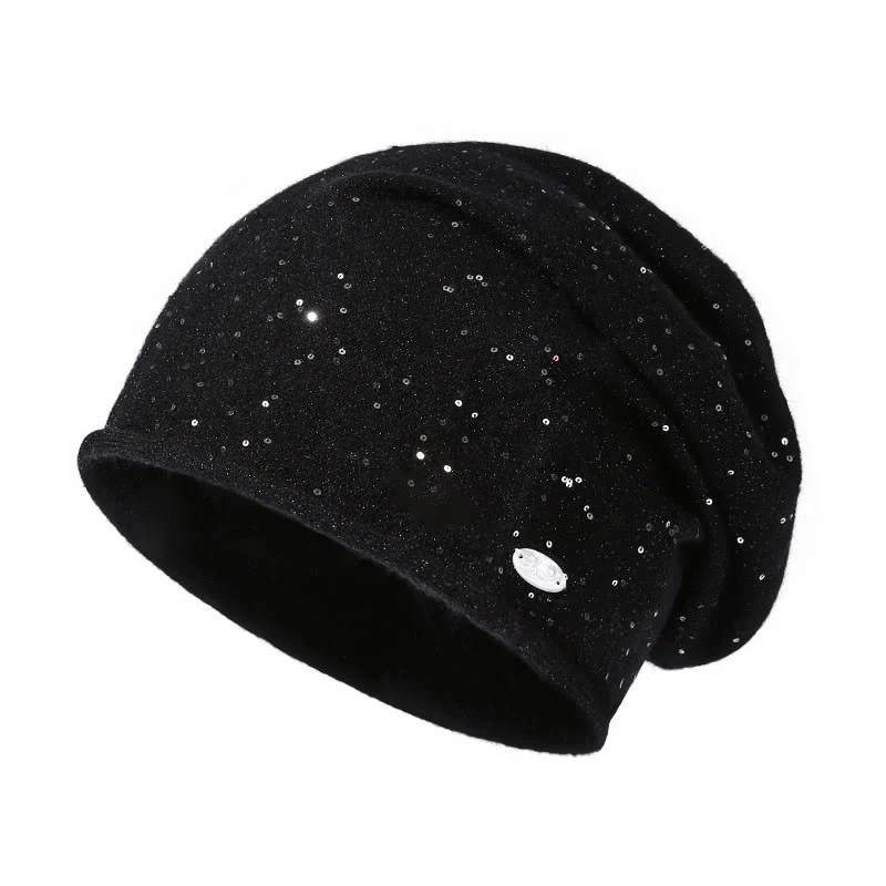 Fashionable Women's Sequin Embellished Knitted Beanie Hat - Image 3