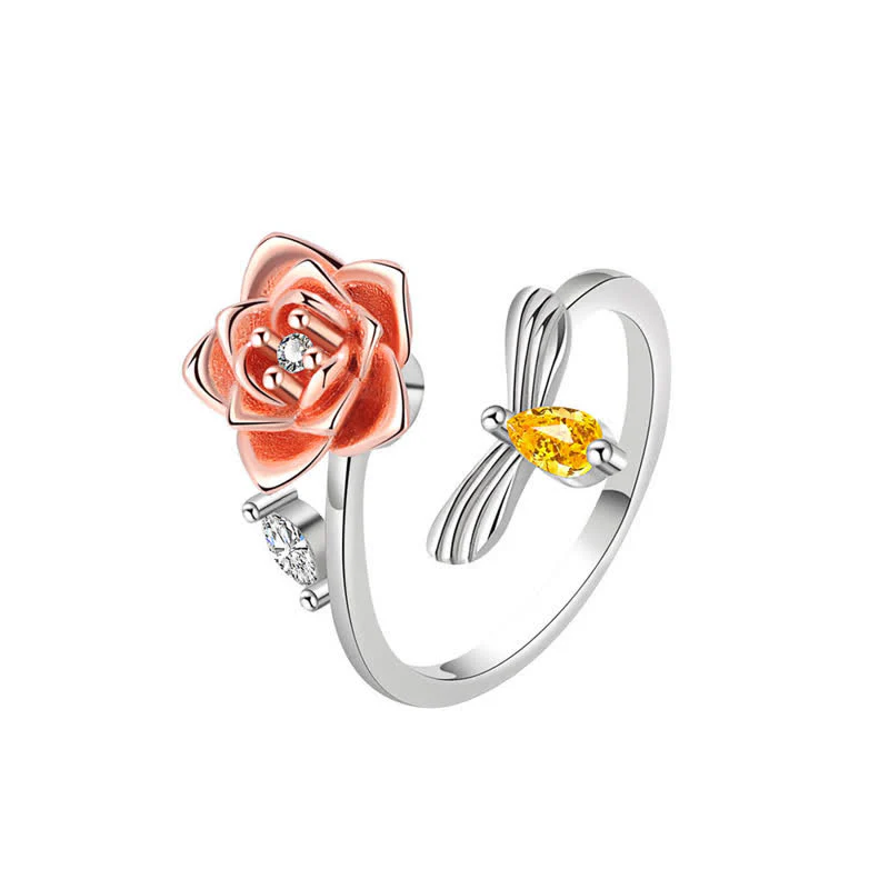 Fidget Spinning Sunflower Rose Bee Adjustable Ring - Image 5